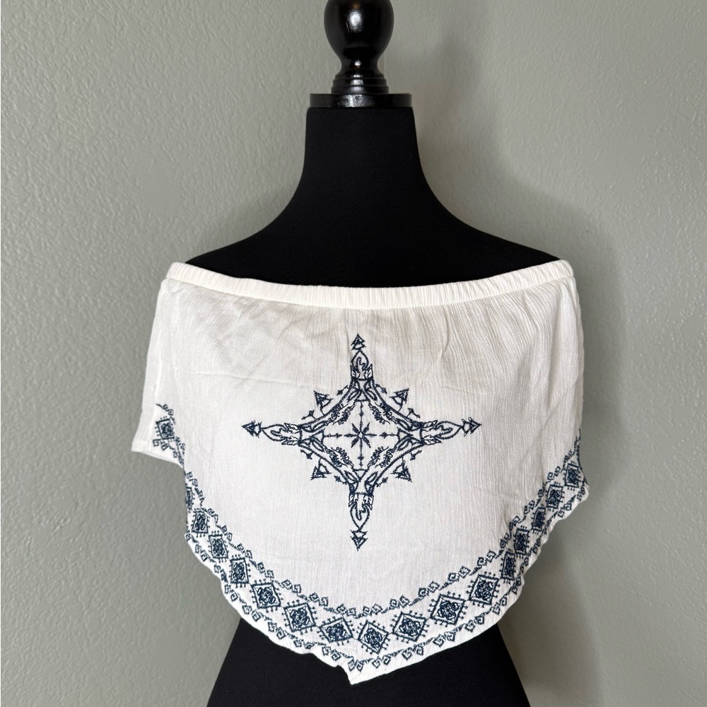 Chic White and Blue Off The Shoulder Blouse